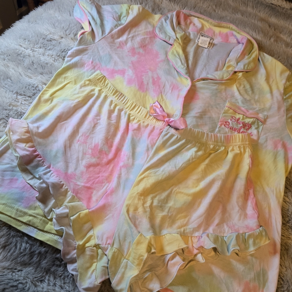 Two Price Tie-Dye Pajama Set with Ruffle Details